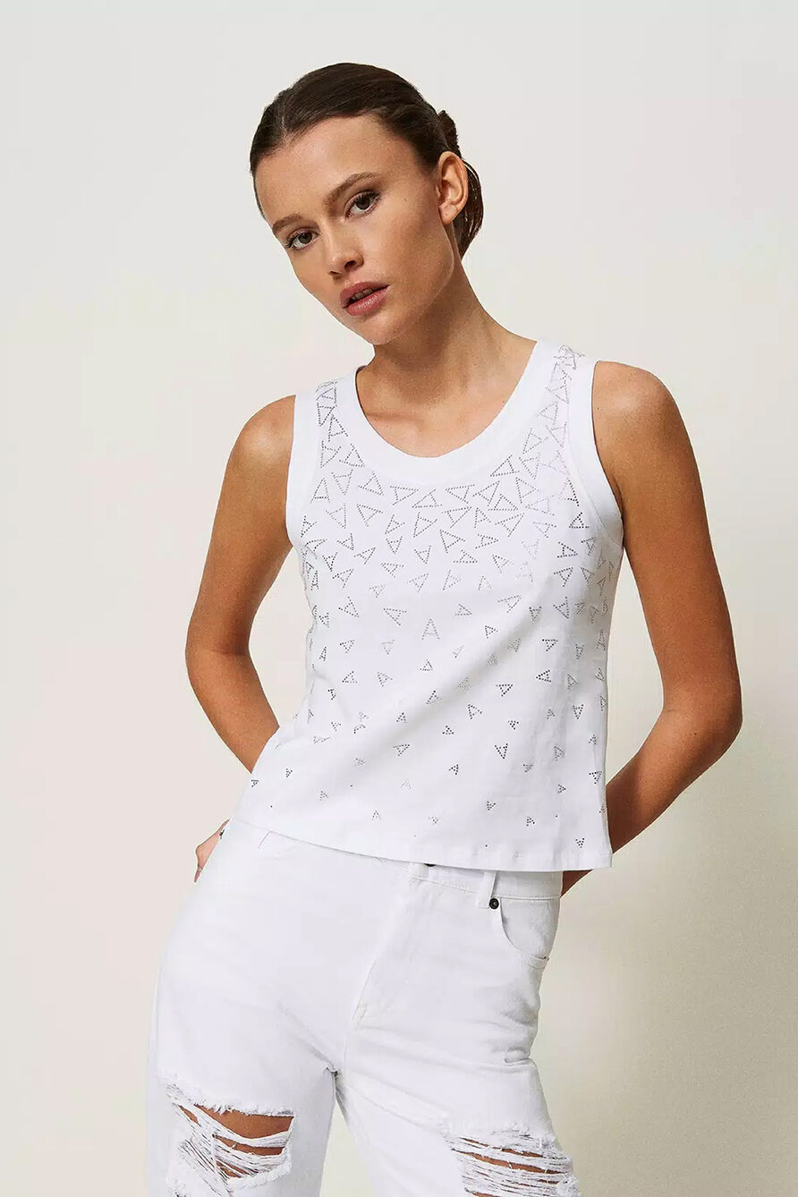 chic-donna-twinset-actitude-canotta-top-bianco-swarovsky-strass-sporty-nuove-collezioni-ss24-241AP2230-00840-02