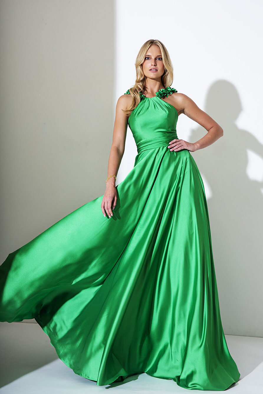 pigal-boutique-bergamo-abito-lungo-elegante-cerimonia-verde-smeraldo-raso-scollatura-americana-allure-A4224